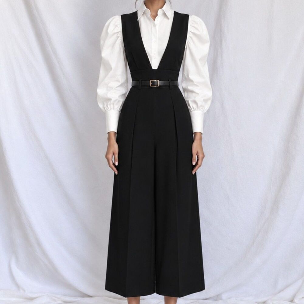 Vintage Y2K BCBG Maxazria Business Cropped Culotte Wide Leg Jumpsuit Size S/M